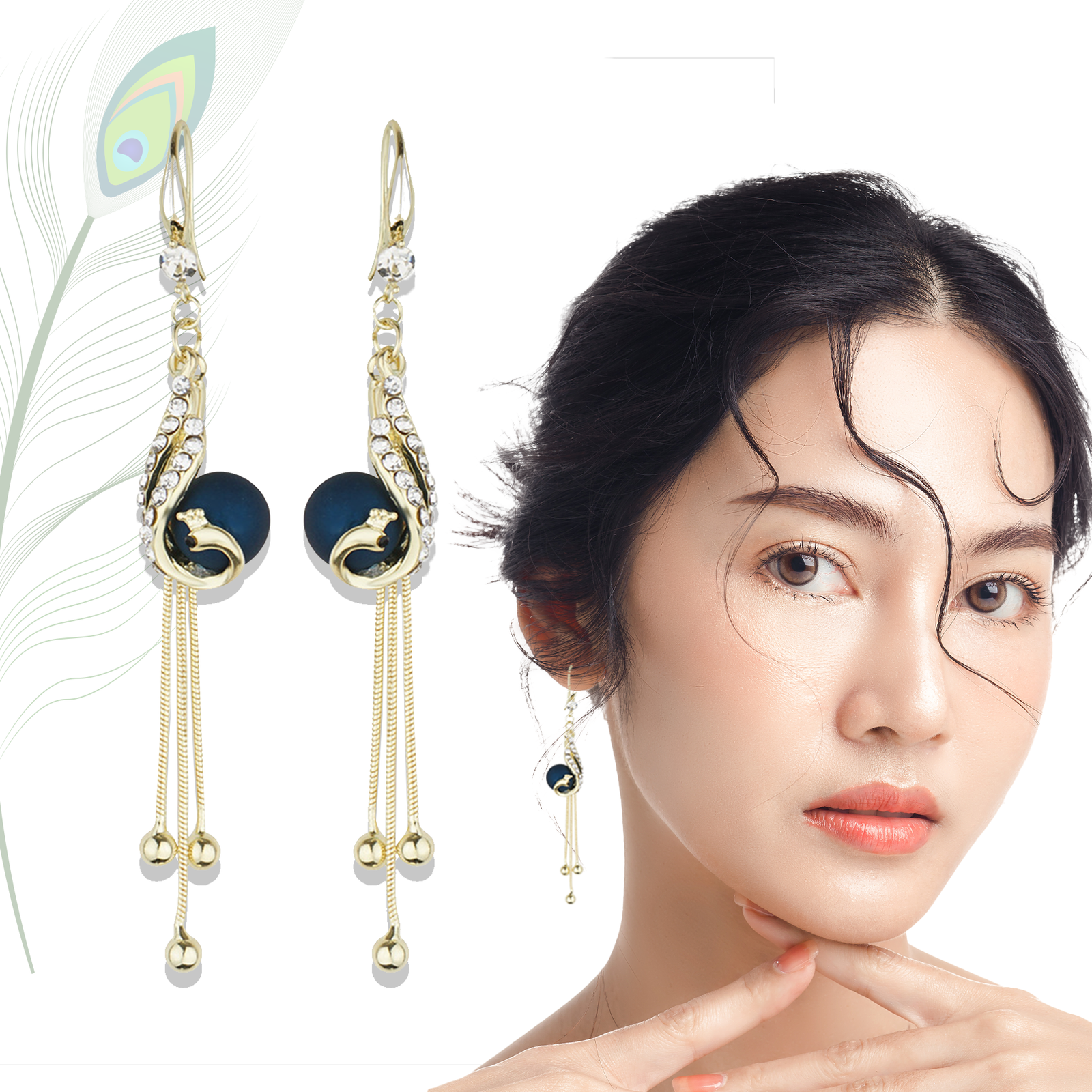 Aretes de plumas pavo real x2 pares