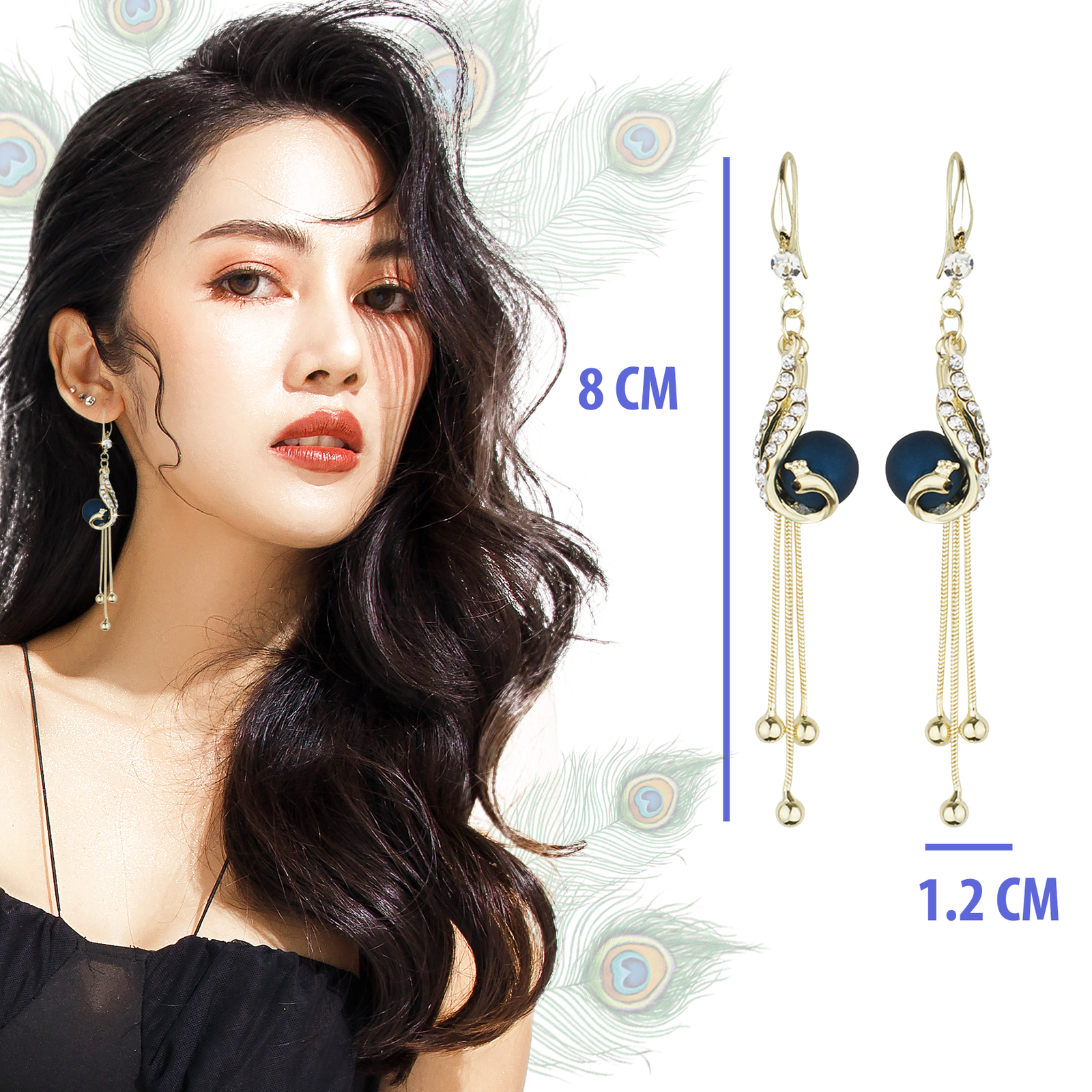 Aretes de plumas pavo real x2 pares