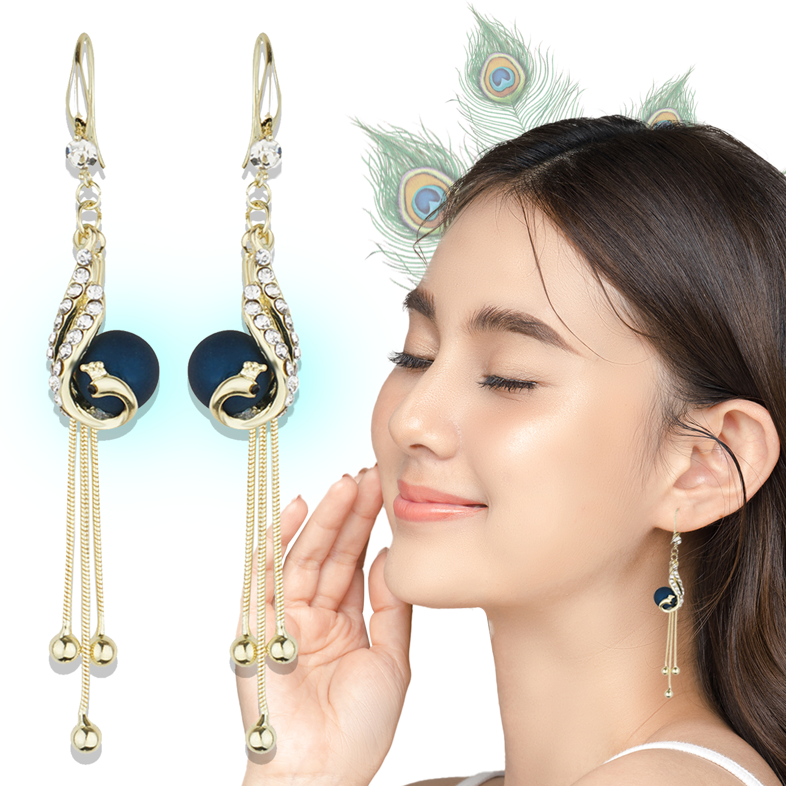 Aretes de plumas pavo real x2 pares