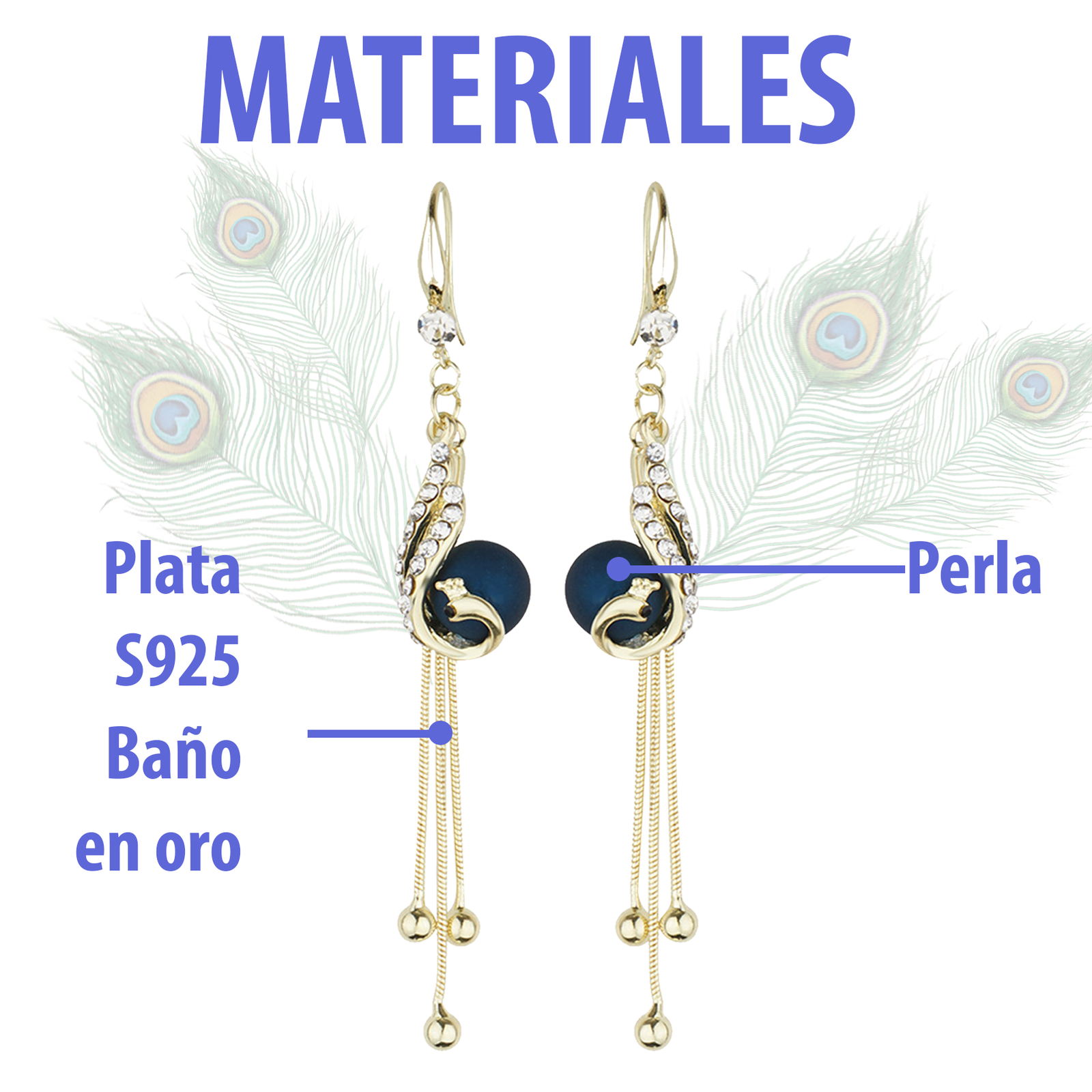 Aretes de plumas pavo real x2 pares