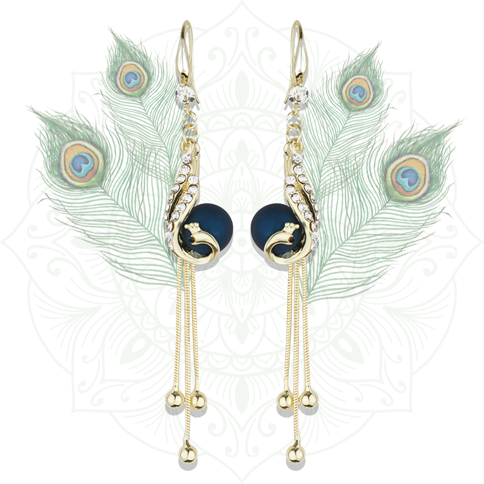 Aretes de plumas pavo real x2 pares