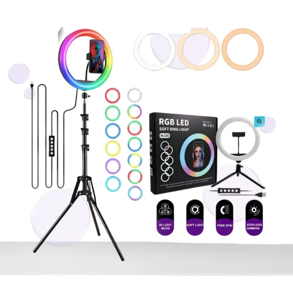 Aro de luz RGB con trípode 26 cm