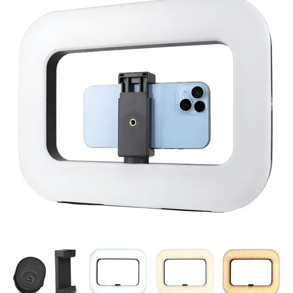 Aro de luz rectangular RGB con soporte para celular