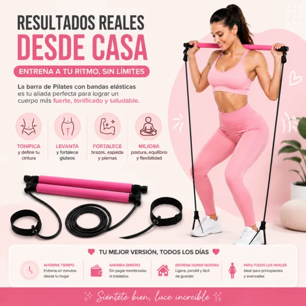 Barra de pilates con bandas elásticas