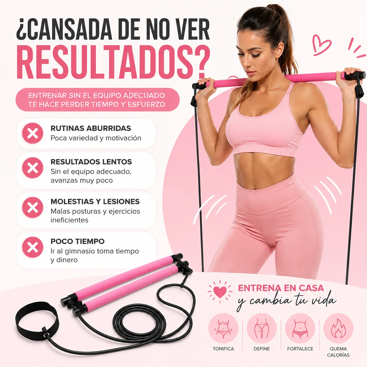 Barra de pilates con bandas elásticas