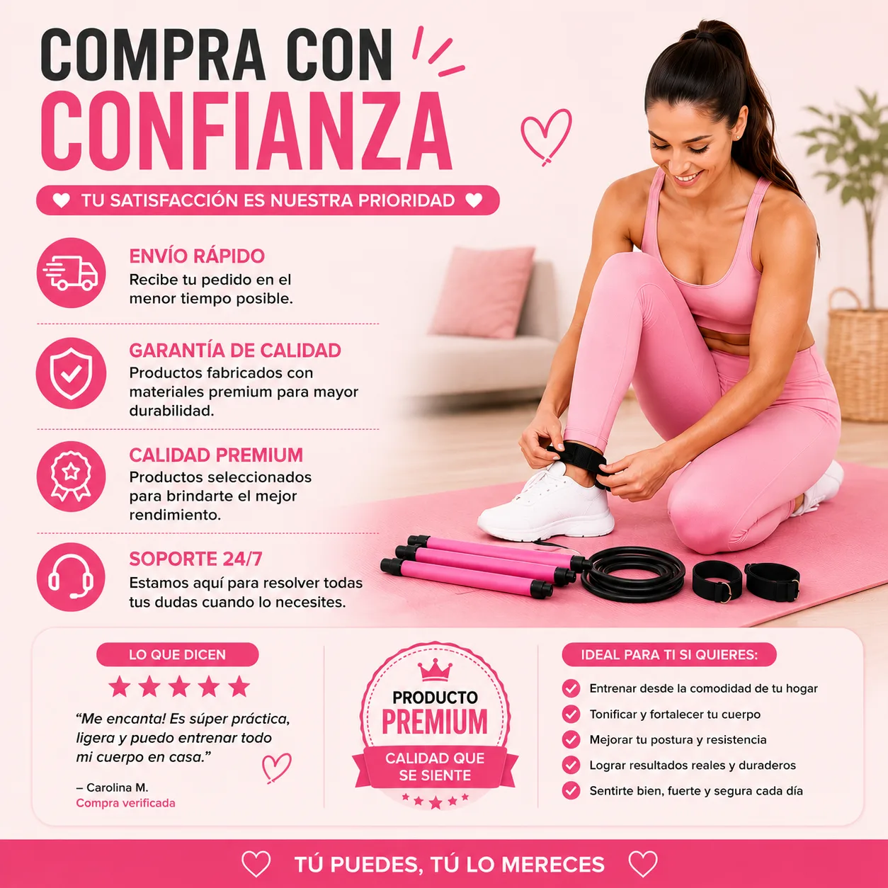 Barra de pilates con bandas elásticas