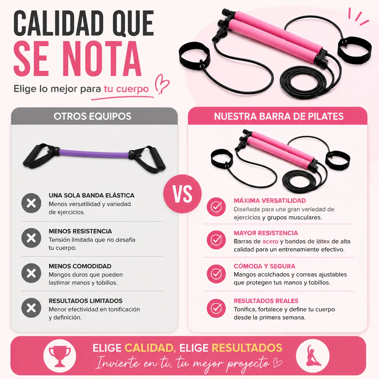 Barra de pilates con bandas elásticas