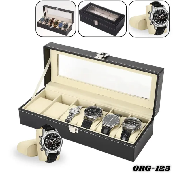 Caja joyero para 6 relojes con tapa de vidrio
