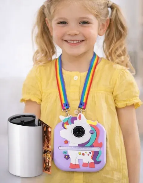 Cámara infantil con impresora instantánea de unicornio