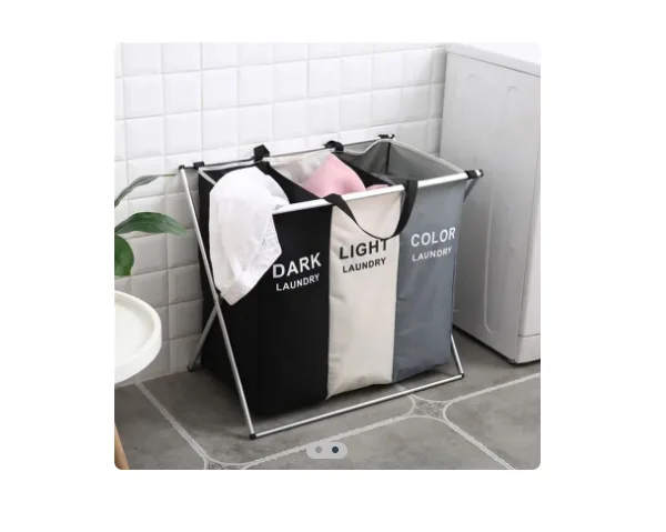 Canasta clasificadora de ropa de 3 compartimentos