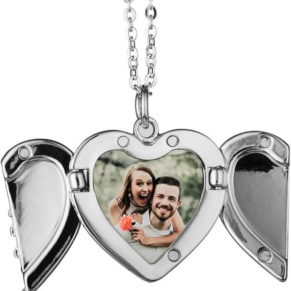 Collar corazón con alas porta foto