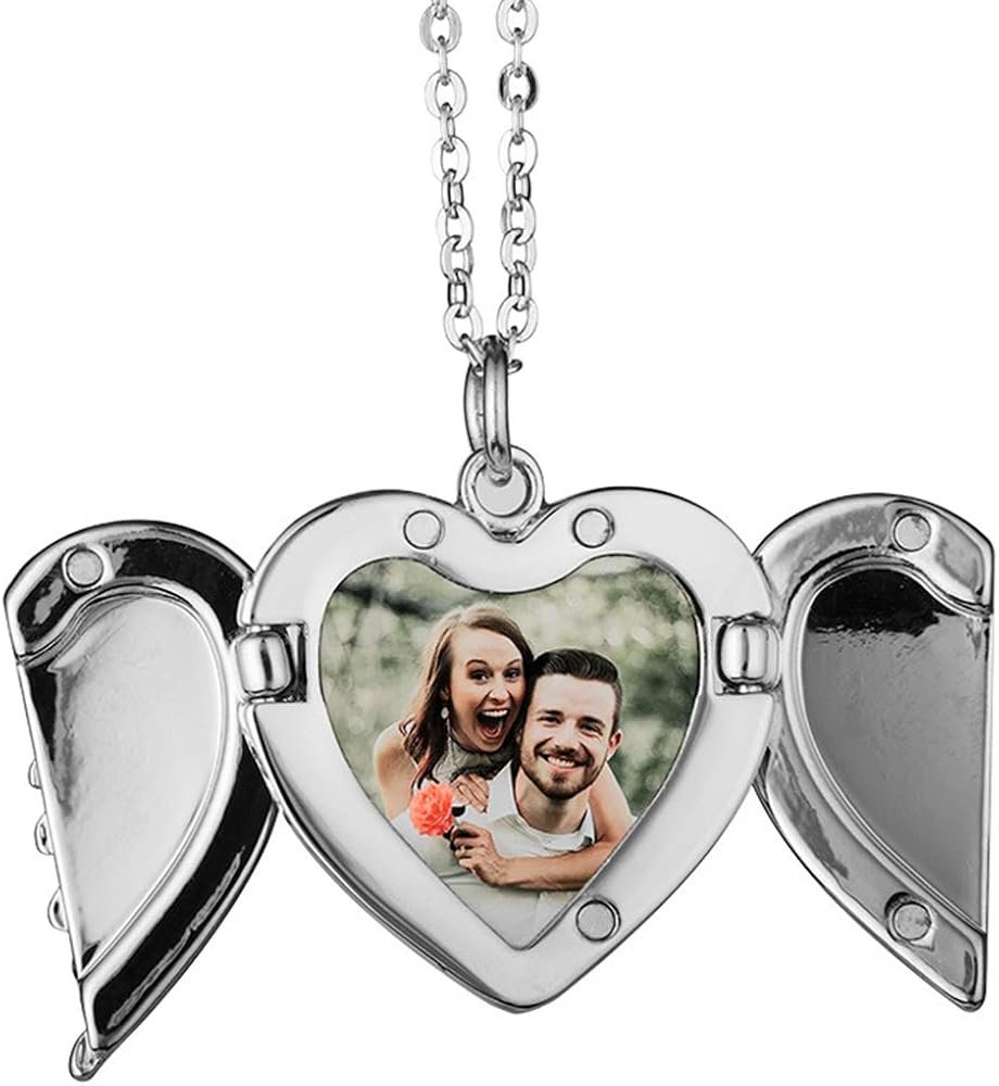 Collar corazón con alas porta foto