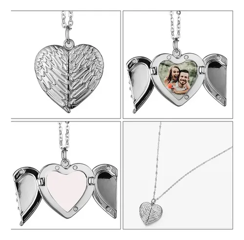 Collar corazón con alas porta foto