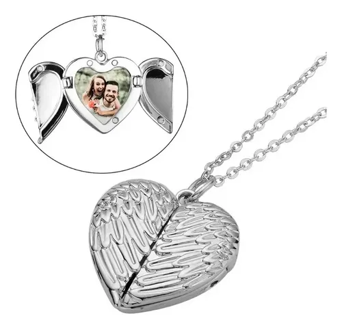 Collar corazón con alas porta foto