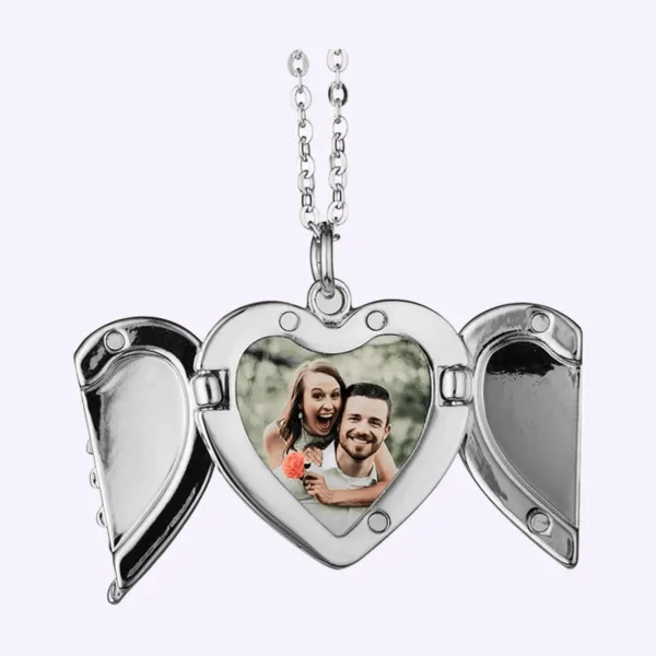 Collar corazón con alas porta foto