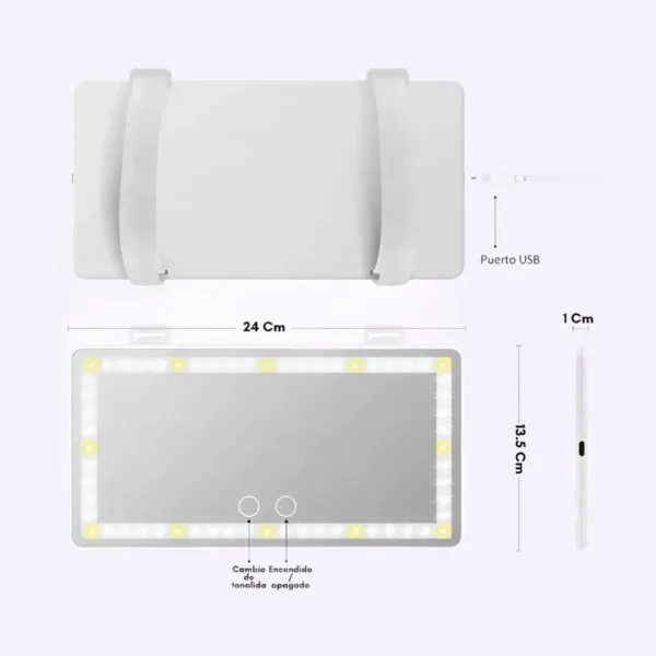 Espejo LED recargable para el carro