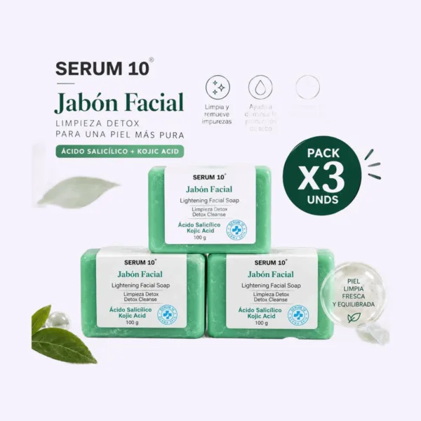 Jabón facial de ácido kójico y salicílico x3