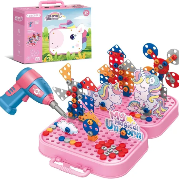 Caja de construcción con taladro de juguete (298 piezas)