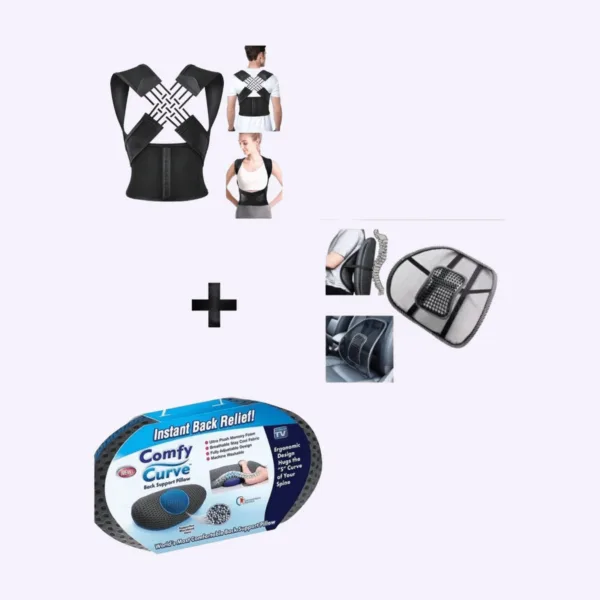 Kit de postura: corrector, cojín lumbar y respaldo para silla