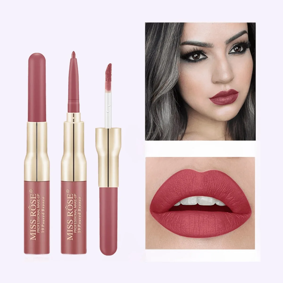 Labial matte doble punta con delineador x3