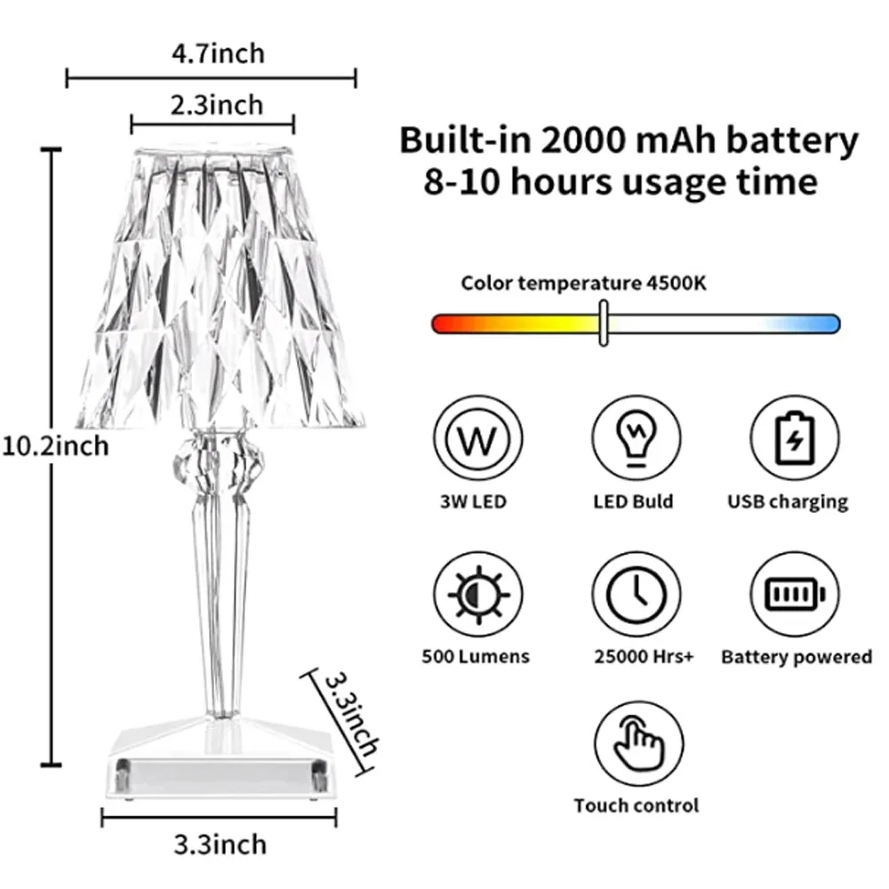 Lámpara de cristal LED recargable con control