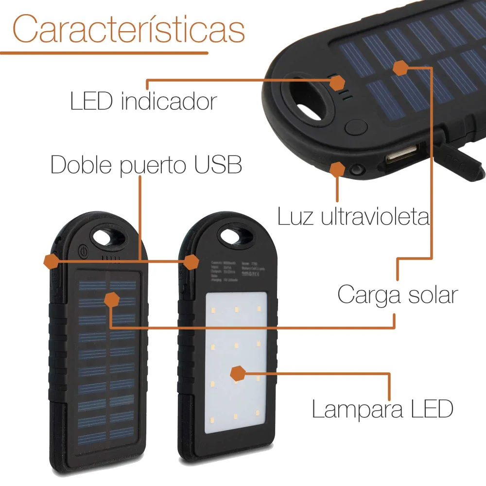 Batería portátil solar de 12.000 mAh con linterna