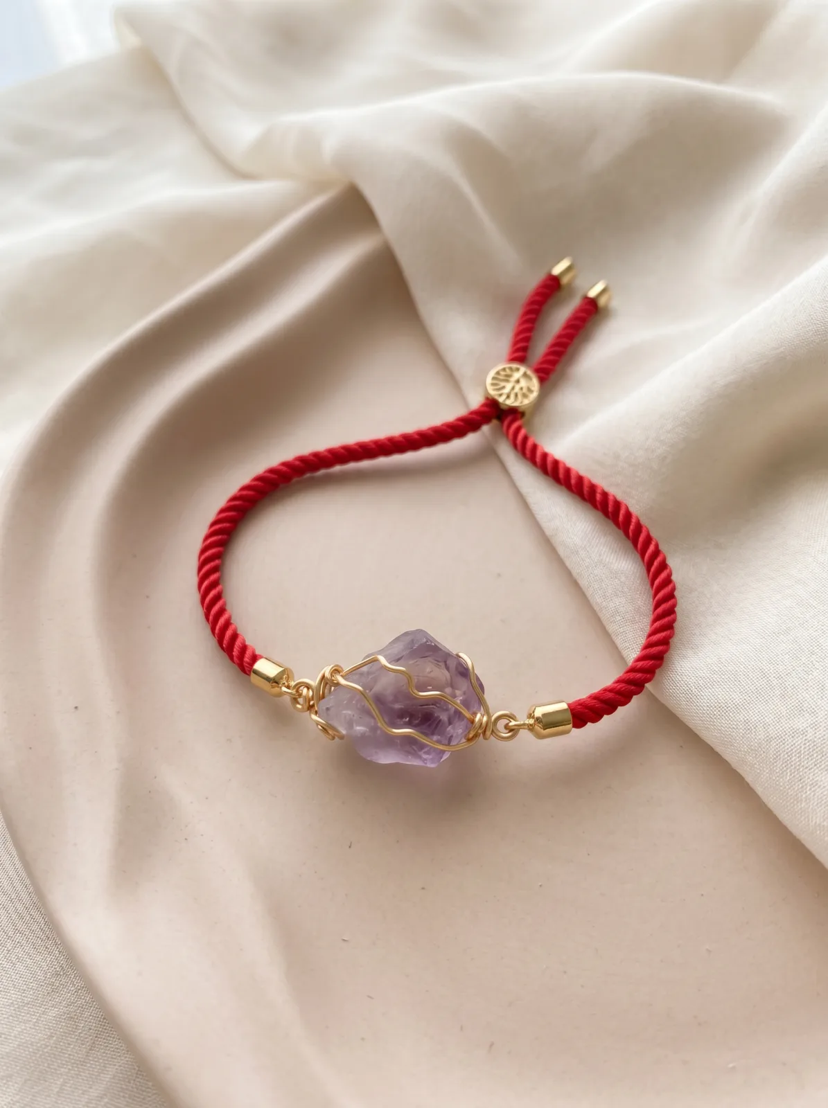 Pulsera de amatista con cordón rojo