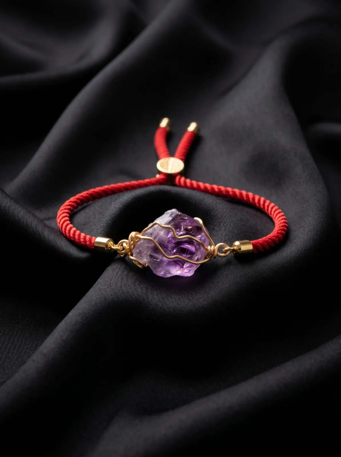Pulsera de amatista con cordón rojo