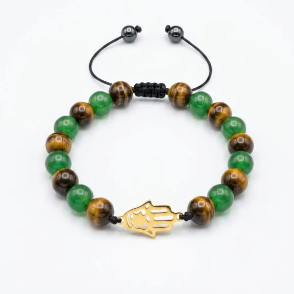 Pulsera Hamsa con ojo de tigre y aventurina