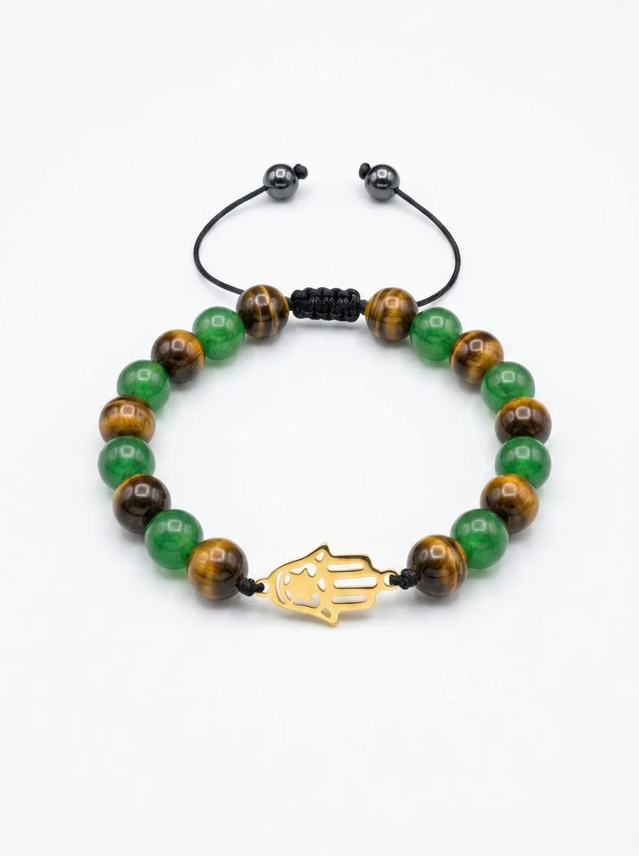 Pulsera Hamsa con ojo de tigre y aventurina