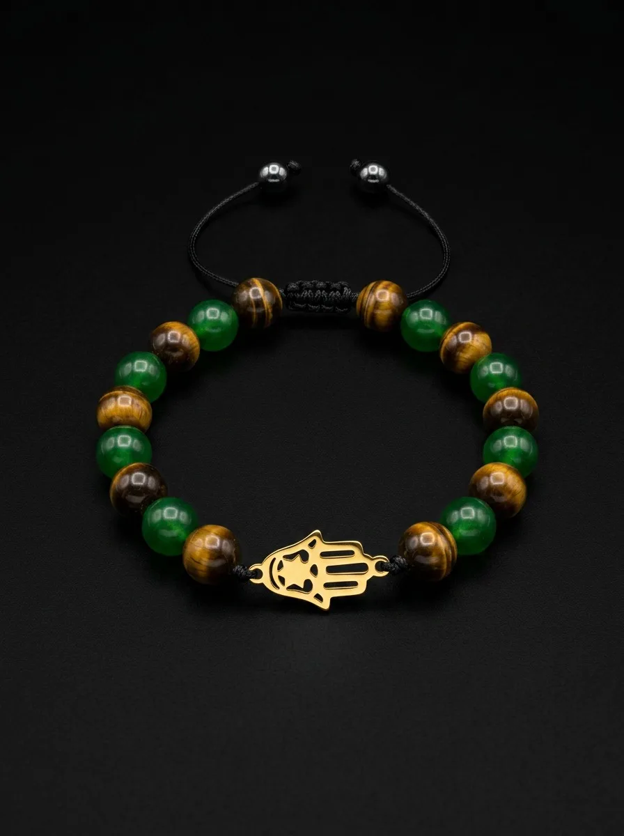 Pulsera Hamsa con ojo de tigre y aventurina