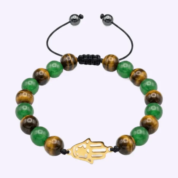 Pulsera Hamsa con ojo de tigre y aventurina