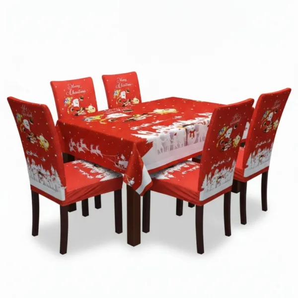 Set navideño de mantel y 6 forros para sillas